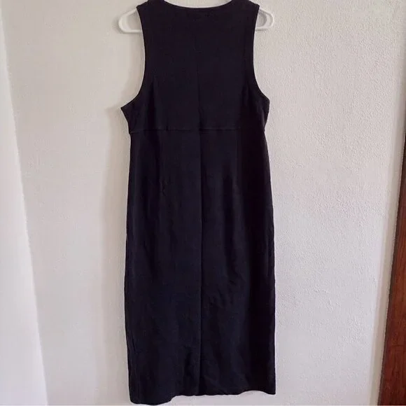 Vintage Eddie Bauer Dress Womens XS Cotton Stretchy Black Maxi Sleeveless - Picture 2 of 8